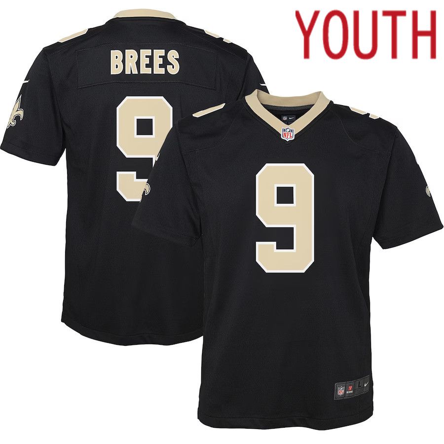 Youth New Orleans Saints 9 Drew Brees Nike Black Team Color Game NFL Jersey